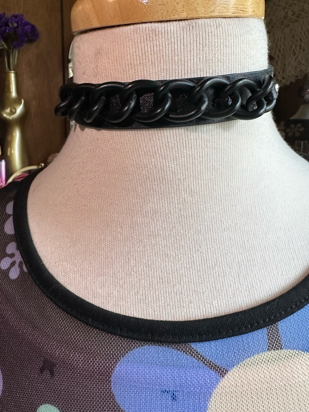 Dolls Kill • Faux Leather Matte Black Chain Choker Necklace